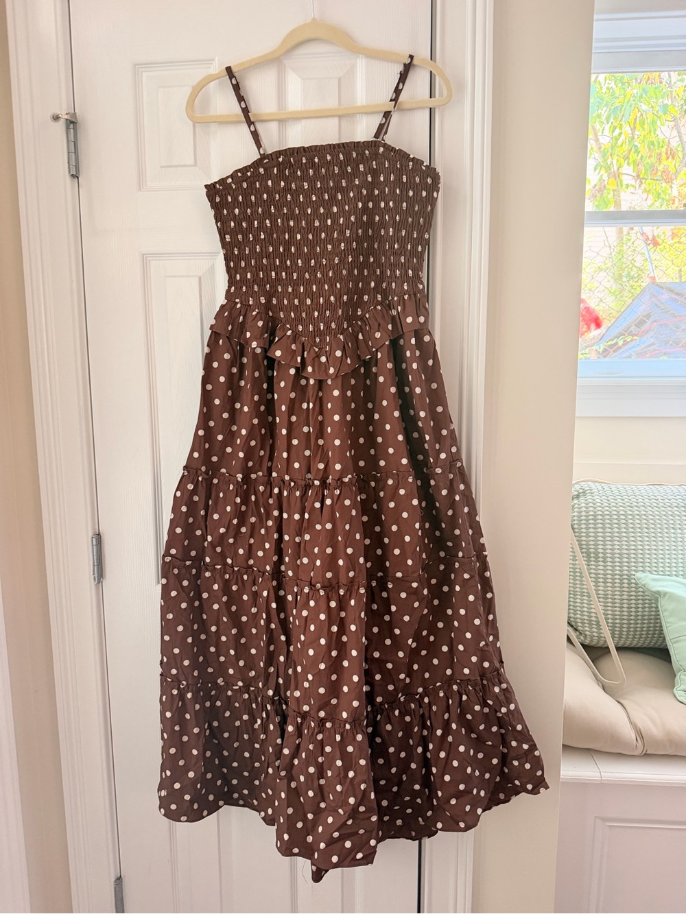 Anthropologie Brown Polka Dot Maxi Dress